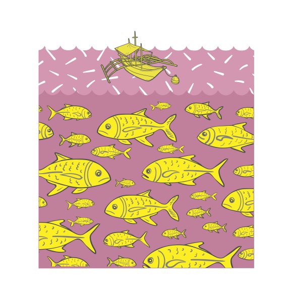 钓鱼卡片。矢量插图。海报。室内装饰。点缀。鱼，船，海，海洋孤立在白色的背景。潜水、旅游、旅游、文化、异国风情。图片下载