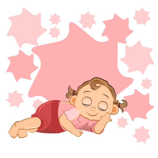小宝贝睡觉。女孩。睡着了。在白色背景上孤立的物体。欢快有趣。漫画平面风格。幼儿园的年龄。童年的向量。图片下载