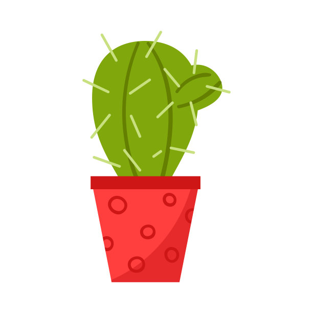 室内植物，仙人掌在一个带有图案的红色花盆里。家里多汁。平的风格。图片下载