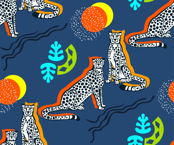 矢量背景手绘异国野猫猎豹。手绘墨水插图。现代装饰装饰背景。印刷纺织品，布料，墙纸，剪贴簿图片下载