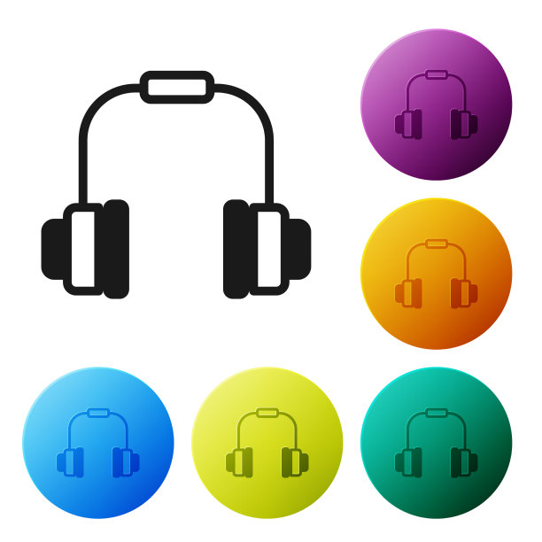 黑色耳机图标隔离在白色背景图片下载