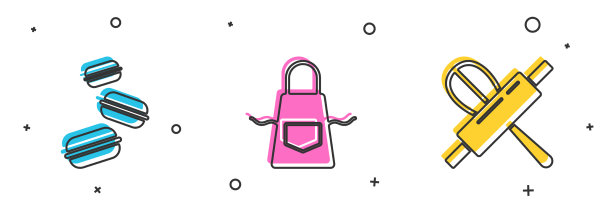 准备好马卡龙饼干，厨房围裙和搅拌器图片下载