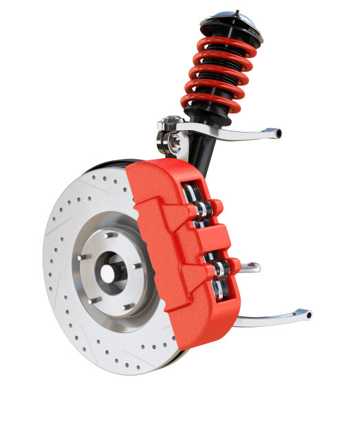 白色背景上的汽车悬架和盘式制动器图片下载