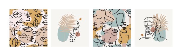 一套无缝的图案和艺术构成在时尚的当代风格图片下载