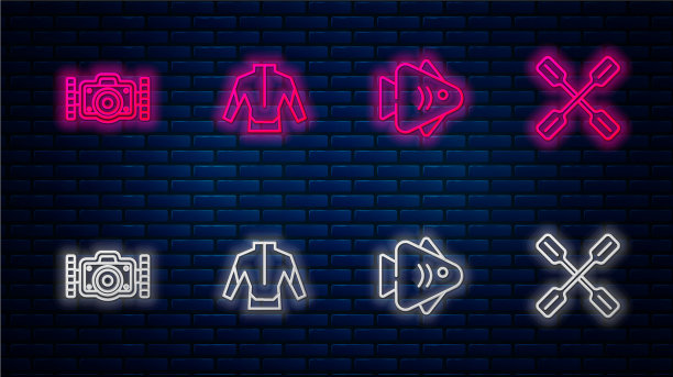 设钓鱼线、潜水服、相机和桨图片下载