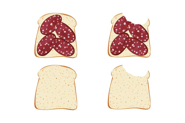 现实的一点三明治和面包矢量插图。图片下载
