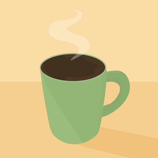 一张画着一杯绿色黑咖啡的海报。一张米色背景上有咖啡杯的明信片。矢量插图。图片下载