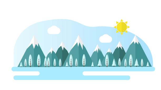 平坦的冬季景观与太阳和山脉图片下载