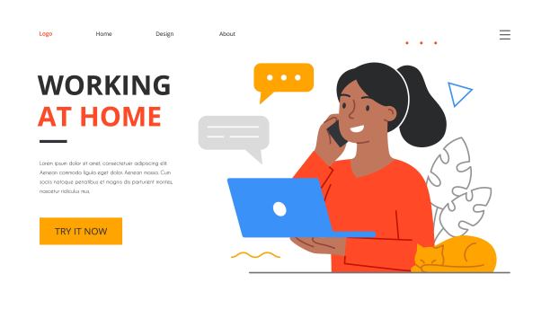 快乐的自由职业者在家里用笔记本电脑工作图片下载