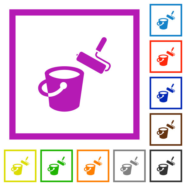 油漆桶和油漆滚轮平框图标图片下载