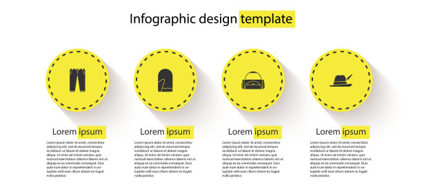 套装裤子，圣诞手套，运动包和啤酒节帽子。业务信息模板。向量图片下载