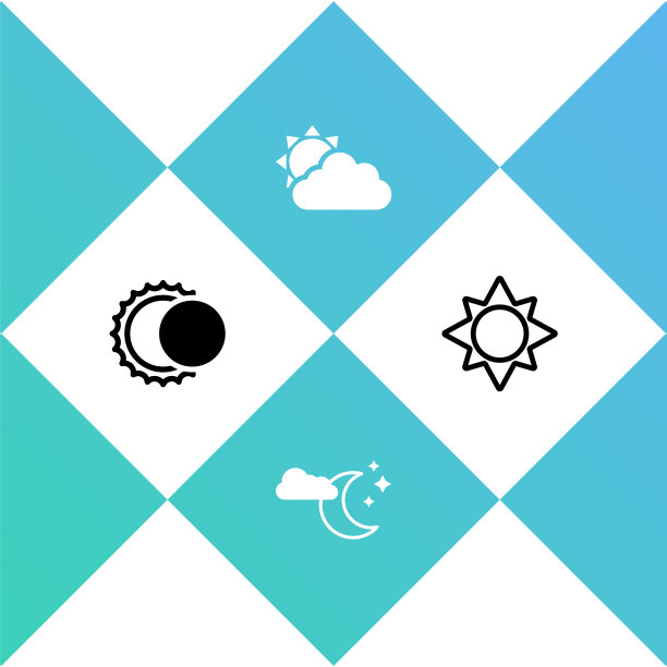 设置日蚀，云与月亮和星星，太阳云天气和图标。向量图片下载