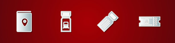 集封面书旅游指南，火车票，车票和巴士图标。向量图片下载