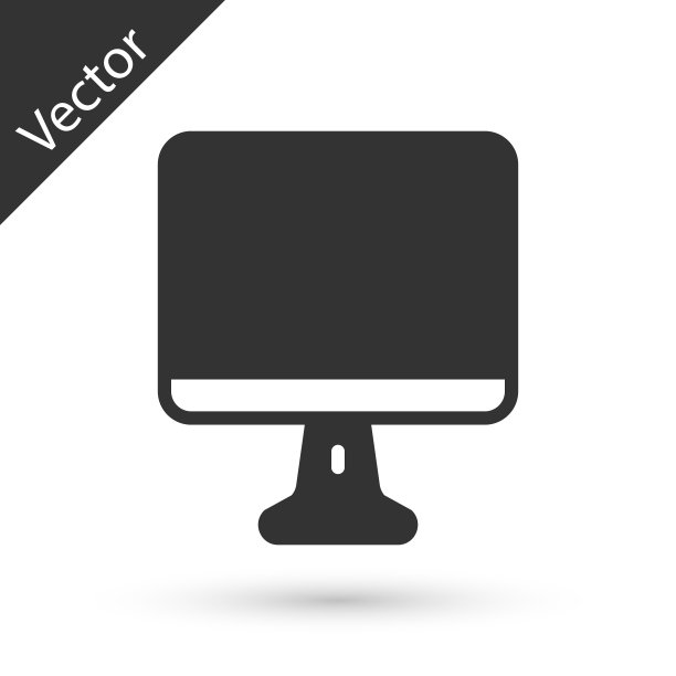灰色计算机显示器屏幕图标孤立在白色背景上。电子装置。前视图。向量图片下载