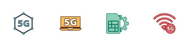 设置5G网络，笔记本电脑，Sim卡设置和图标。向量图片下载