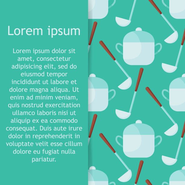 插图图案与厨房用具，它的背景炖锅和长柄勺。矢量图图片下载