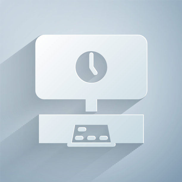 剪纸智能电视时间图标孤立在灰色背景。电视信号。纸艺术风格。向量图片下载