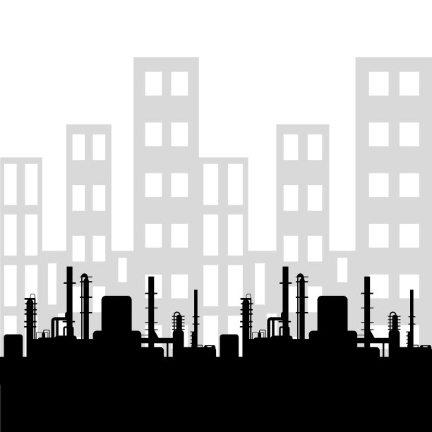 黑色的油厂轮廓和工业城市图片下载