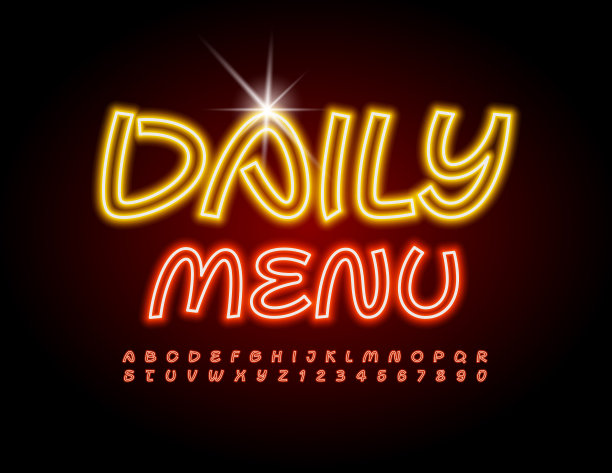 矢量创意模板每日菜单。霓虹字母和数字集图片下载