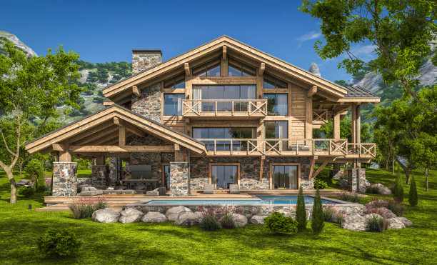 现代舒适小屋的3d渲染图片下载