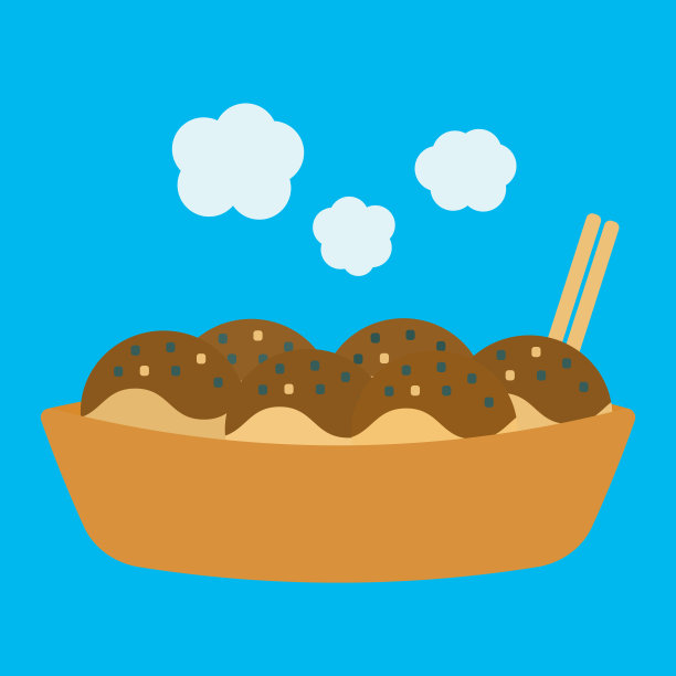 章鱼烧的夹画，扁平的设计图片下载