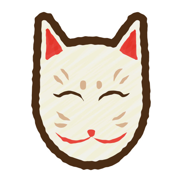 简单可爱的狐狸面具剪辑艺术，书法风格图片下载