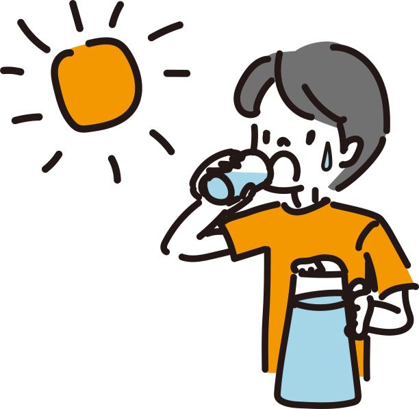 一个男孩在热天喝水的插图图片下载