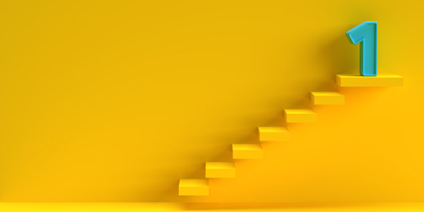 有效的爬梯块黄色和蓝色的数字1在顶部和复制空间图片下载