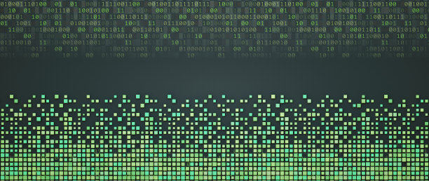 多色二进制数和绿色立方体形状的抽象数据表示图片下载