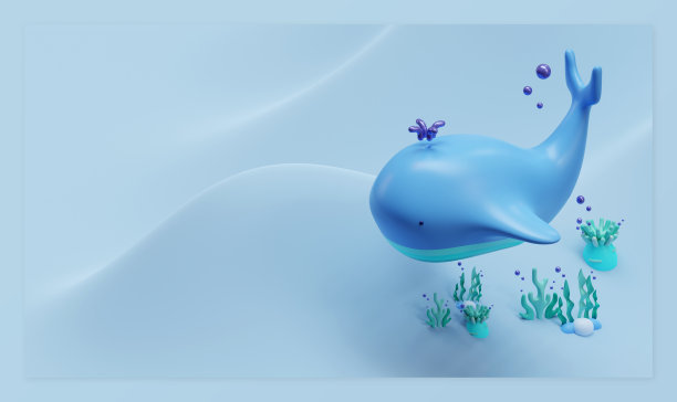 世界海洋日登陆页面模板与鲸鱼3D渲染插图图片下载