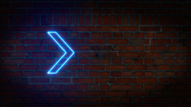 在砖墙背景上发光的霓虹箭头的3D渲染。可以用来创建各种演示文稿吗图片下载