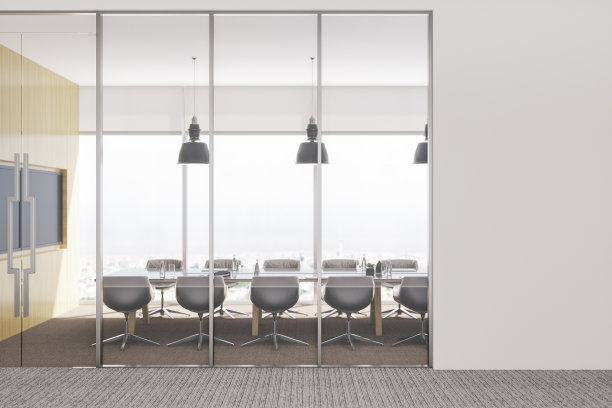 现代空办公室会议室与白色空白墙图片下载