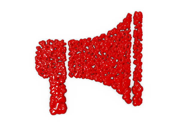 在白色背景上滴血的扩音器符号图片下载