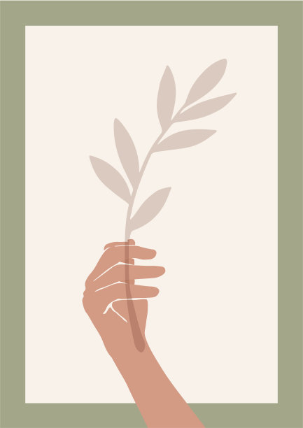 用绿色树枝抽象的矢量手海报。当代艺术。暖色调的现代植物艺术作品。热带夏季氛围。适合印刷，海报，社交媒体，卡片，故事图片下载