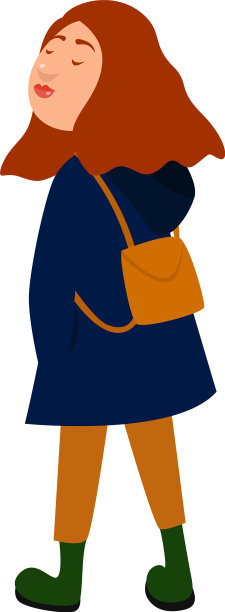 白色背景下背着黄色背包的女孩图片下载