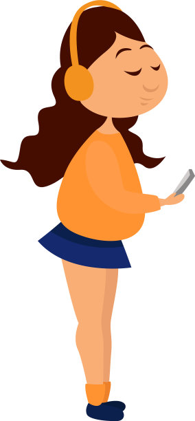 白色背景下戴着黄色耳机的女孩图片下载