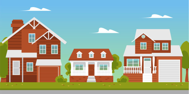 郊区景观与建筑或乡村别墅平面矢量插图。图片下载