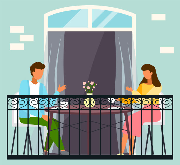 情侣在餐厅约会，在家中阳台庆祝节日图片下载