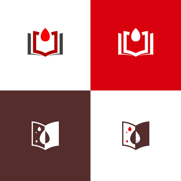 一套血液护理标志设计概念矢量，血液和书籍符号图标模板，教育标志图片下载