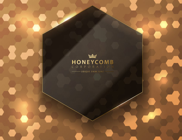 向量黑玻璃六边形。光泽豪华深色和金色线框架。蜂巢形状的标志头。抽象六角形闪金质感。十六进制像素金色背景。几何技术设计图片下载