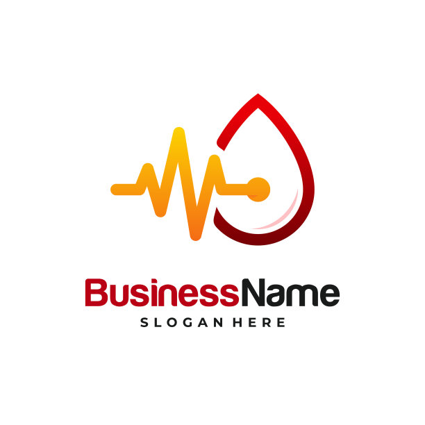 血液护理标志设计，血液与脉搏符号矢量图标图片下载