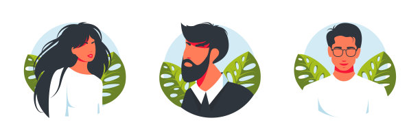 真人肖像手绘平面风格矢量设计概念插画的男人和女人，男性的脸和肩膀头像。平面样式向量图标集。现代美丽的男人和女人的化身图片下载