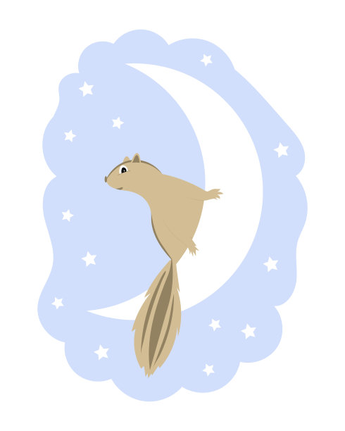 一只可爱的花栗鼠坐在斯特拉斯中间的月亮上。图片下载