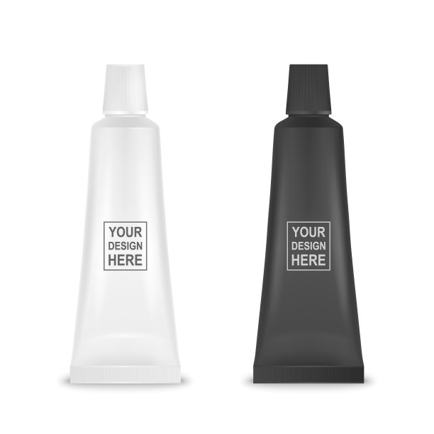矢量3d现实塑料，金属白色，黑色牙膏，奶油管，包装设置隔离在白色背景。采购产品为模型的牙膏，化妆品，霜，牙膏的设计模板。前视图图片下载