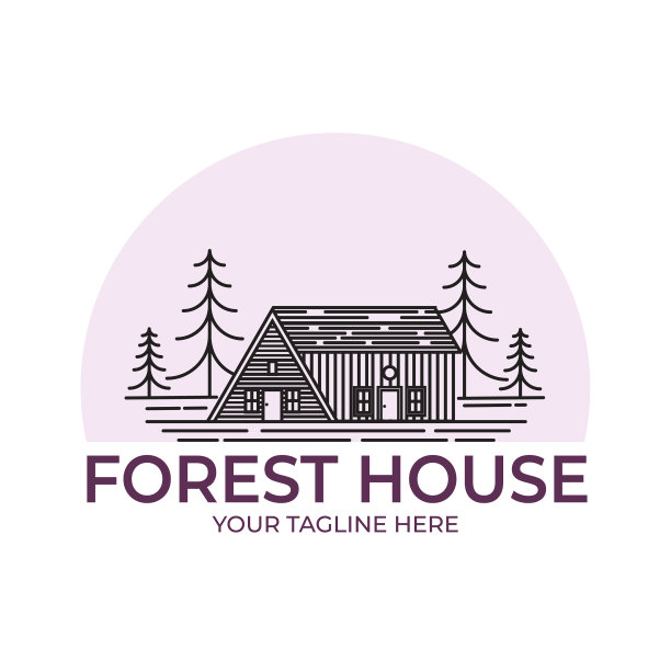 森林小屋线艺术标识设计简约图片下载