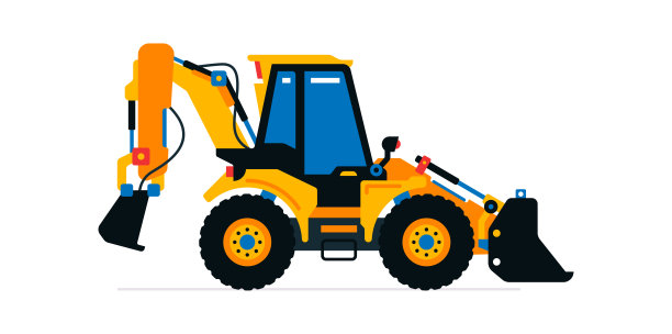 工程机械、拖拉机、挖掘机、装载机。在建筑工地工作的商用车辆。矢量插图孤立在白色背景。图片下载