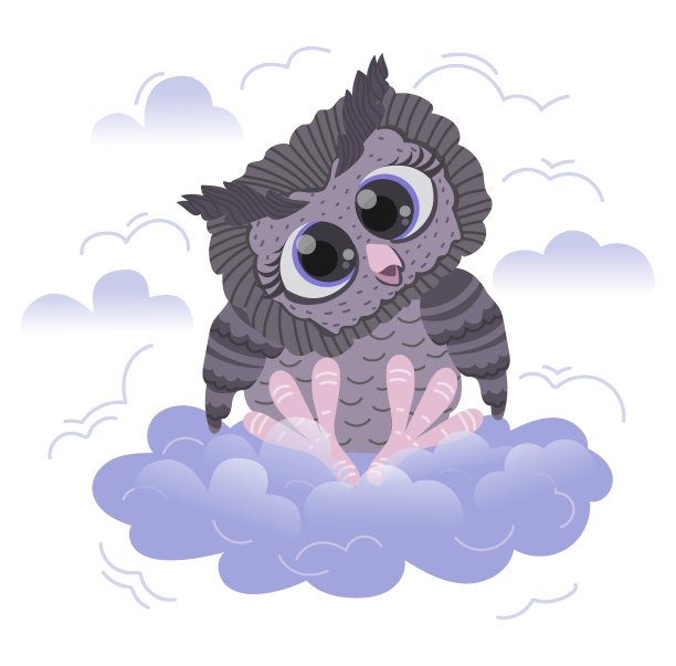 可爱的卡通猫头鹰坐在云上图片下载