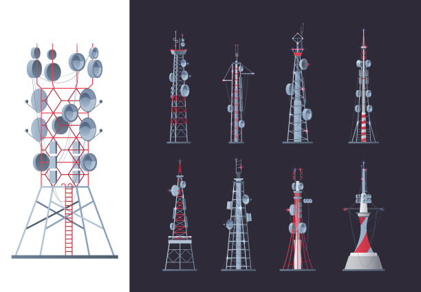 无线基站。网络通信大楼现代户外智能系统炫目的矢量塔图片图片下载