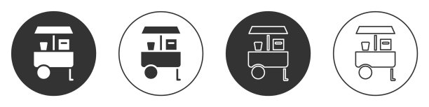 黑色快速街头食品车图标孤立在白色图片下载