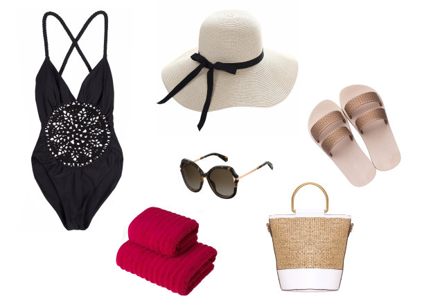 女性拼贴的海滩衣服孤立的白色背景图片下载